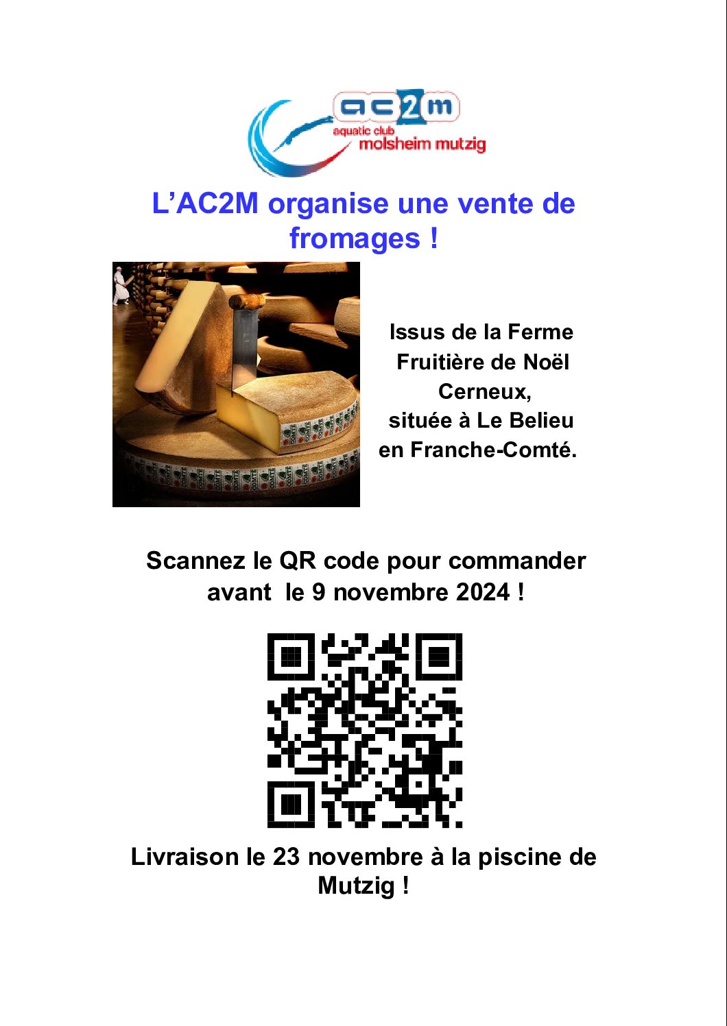 AVIS aux gourmands de l’AC2M : VENTE DE FROMAGES DU JURA